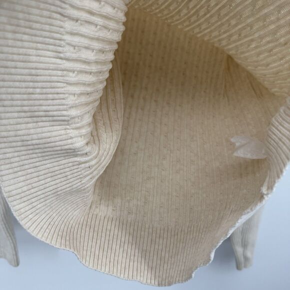 Pria Beige Cable Knit Cotton V Neck Sweater Y2k Size Medium - Picture 7 of 9